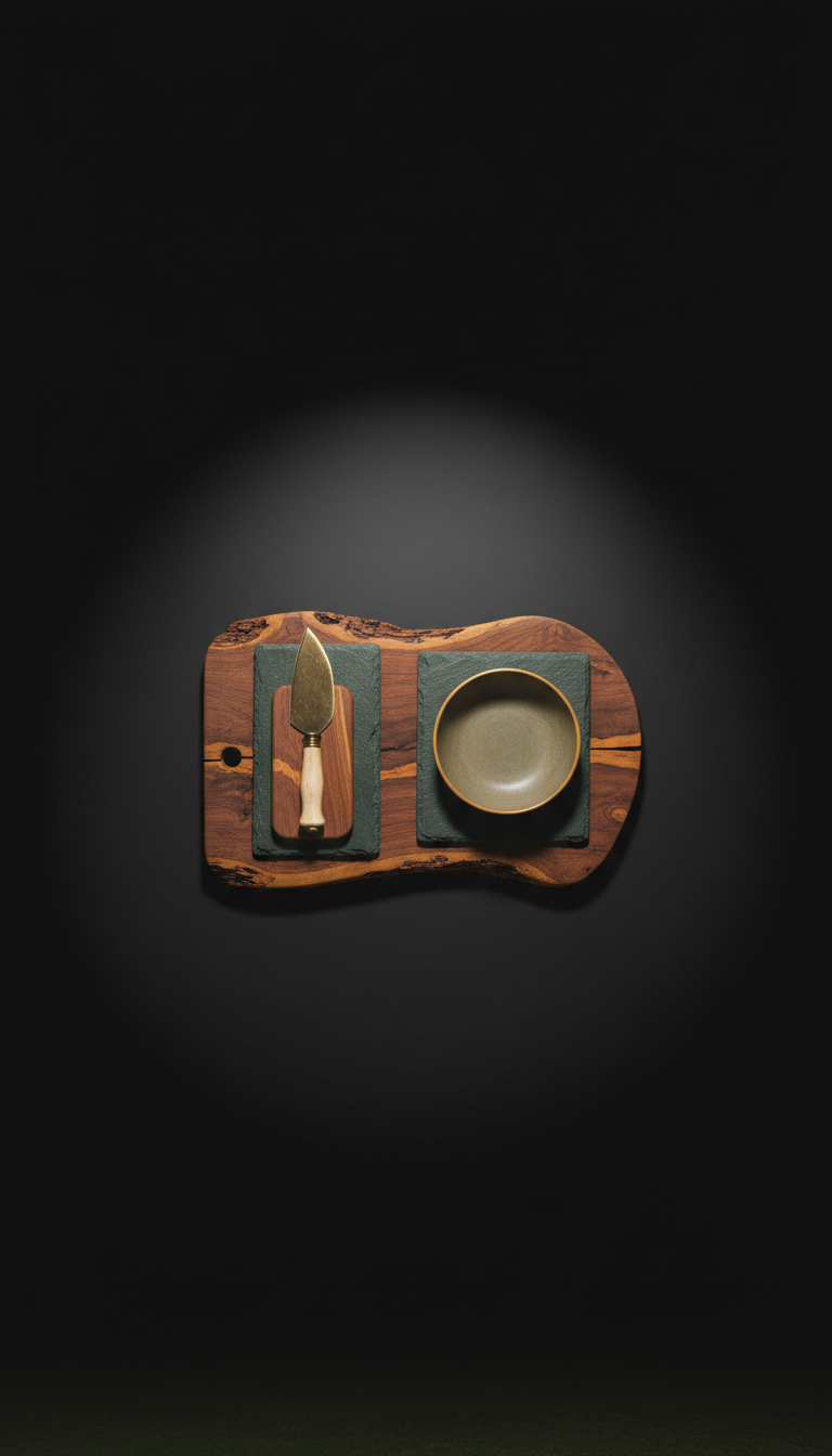 Aged ochre-accented cheese board set